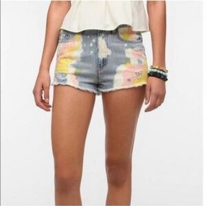 BDG High Rise Dree Cheeky Tie Dye Splatter Festival Jean Shorts, Size 25